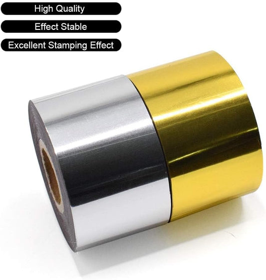 2 Rolls (Gold+Silver) Hot Stamping Foil Paper 1.5''x400ft/Roll Hot Foil for Leather Bronzing Machine Good Stamping Effect DIY Decoration for Cloth Package Box PU Heat Transfer Anodized Gilded Paper