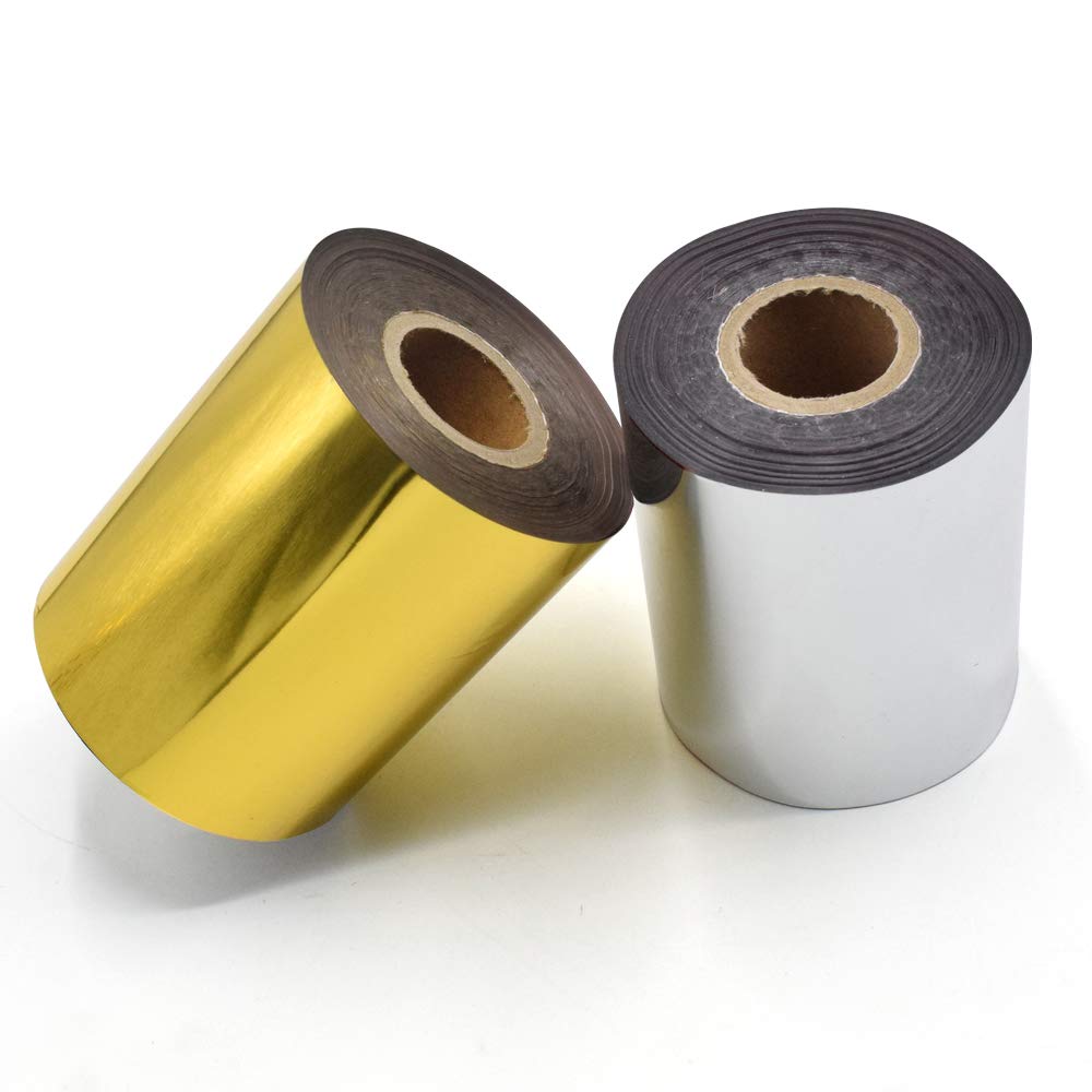 Hot Foil Stamping Paper 1 Roll Gold + 1 Roll Silver 3" x 400ft PU Heat Transfer Anodized Gilded Paper for Hot Foil Stamping Machine (3 inch, Gold+Silver)