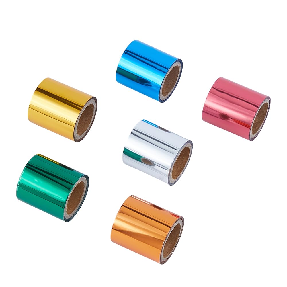 SUPERFINDINGS 6 Rolls 6 Colors Total 60m PET Hot Foil Transfer Roll Hot Foil Stamping Paper 4cm Width Heat Transfer Foil Elegance Craft Paper, 10m/Roll