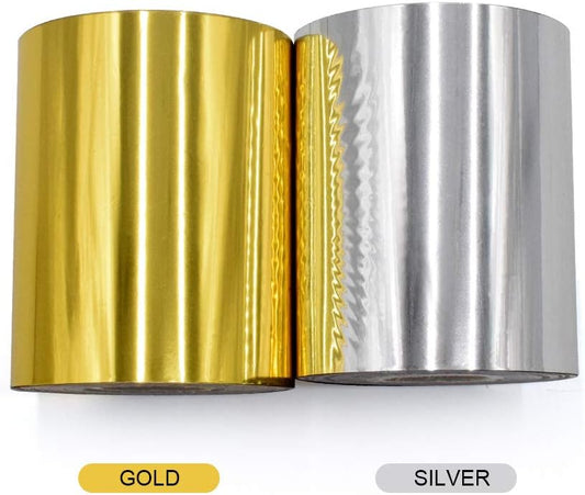 Hot Foil Stamping Paper 1 Roll Gold + 1 Roll Silver 3" x 400ft PU Heat Transfer Anodized Gilded Paper for Hot Foil Stamping Machine (3 inch, Gold+Silver)