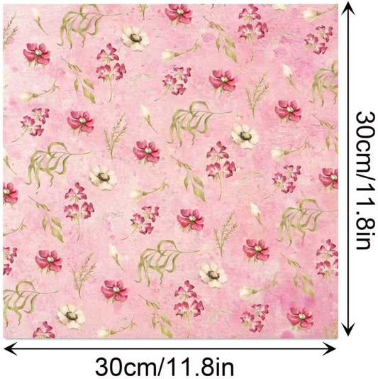 24 Sheets Pink Flower Scrapbook Paper 12'' x 12'' Vintage Floral Rose Pattern Paper Pad Floral Double-Sided Scrapbook Pad Retro Scrapbooking Pack for Card Making, Origami, DIY Background, Photo Album