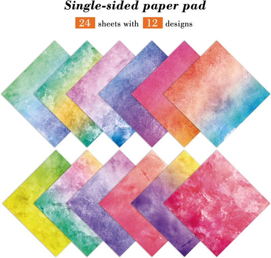 6 In Colorful Scrapbook Paper Pad, 24 Sheets Bright Patterned Designed Card Making Decorative Material Decoupage Cardstock Supplies Folded Material Gift Wrapping Journals DIY Crafts Photo Album