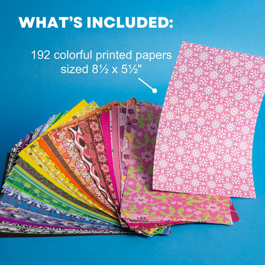 Roylco Decorative Hues Paper - 192 Sheets 5.5" x 8.5" Pattern Craft Paper, 64 Unique Designs in 8 Color Schemes, Scrapbooking, Origami, Collage, Card Making, Classroom Art Supplies, Made in USA