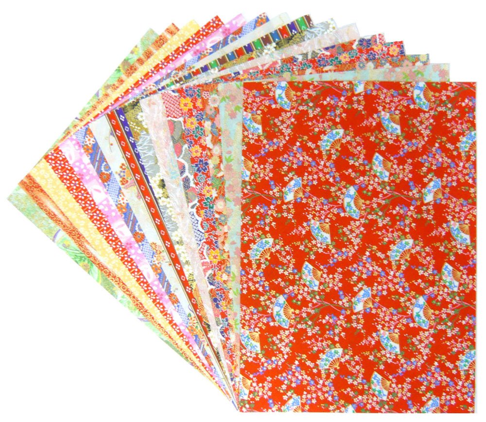 Chiyogami Yuzen Washi B4, 15 Patterns, 15 Sheets (Blue Type B Set)