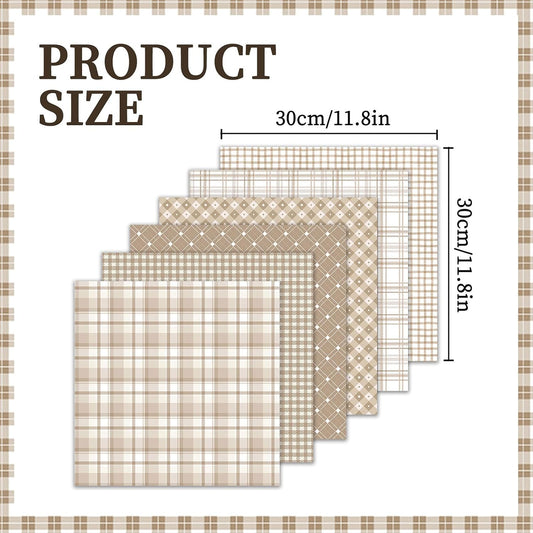 36 Sheets Scrapbook Paper 12x12 In Plaid Patterned Paper (Brown)