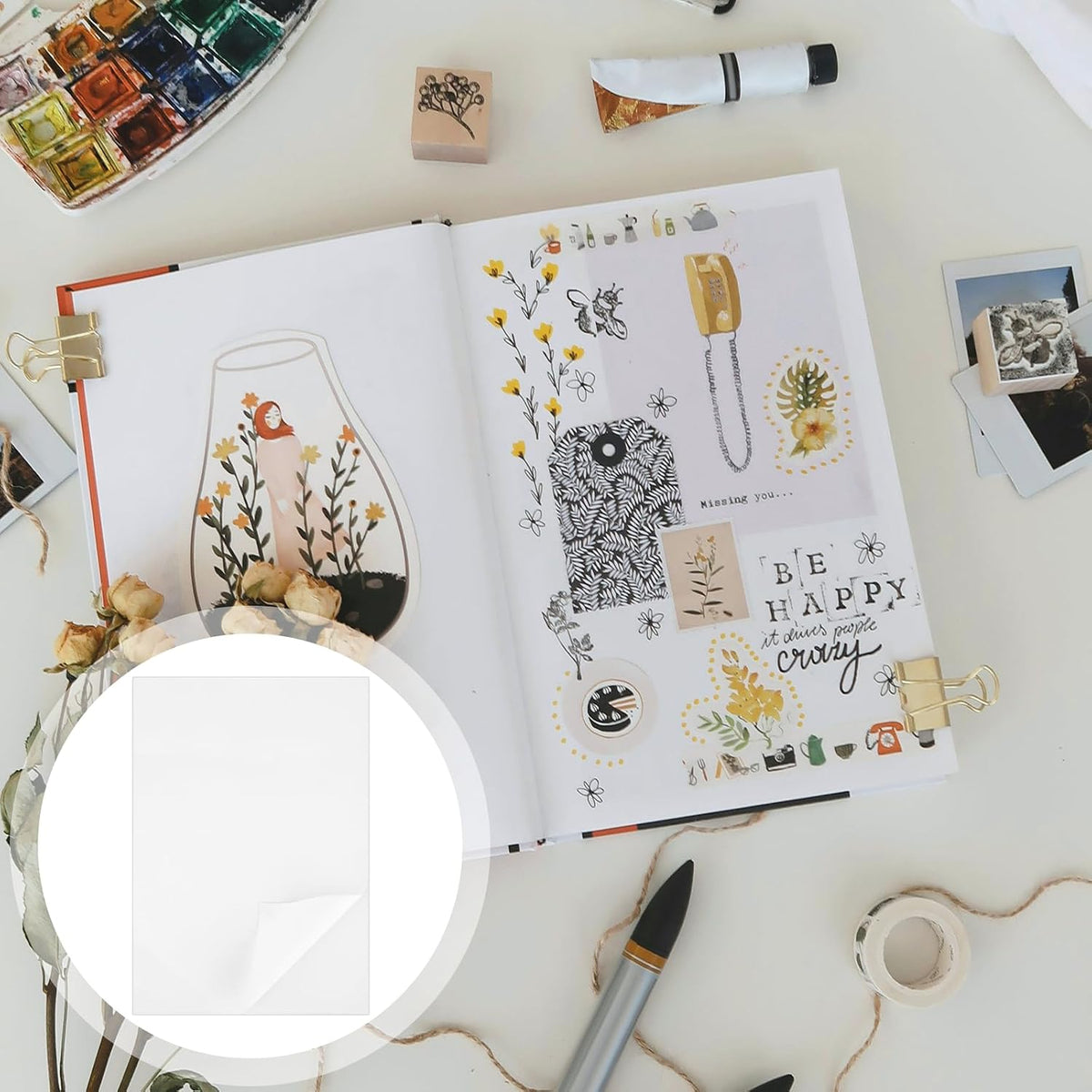 Washi Sticker Paper, A4 Printable Washi Sticker Paper Sheets Self-Adhesive Clear Masking Tape Stickers for DIY Crafts, Scrapbooking, Cards, Album Decoration, White, 11“x8.7“, 10 Sheets