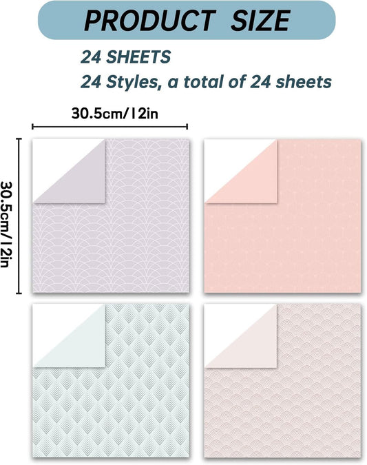 12"X12" Scrapbook Paper, 24 Sheets Double-Sided Pastel Boho Patterned Paper