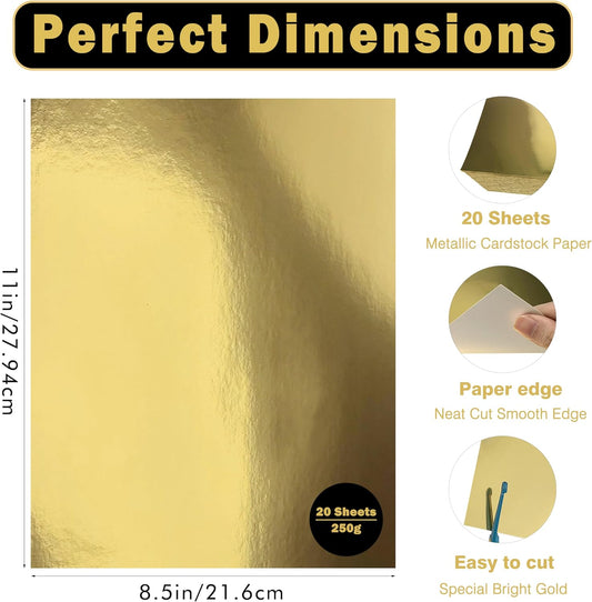 Gold Metallic Cardstock Paper 8.5x11 inch 92lb/250GSM 20 Sheets
