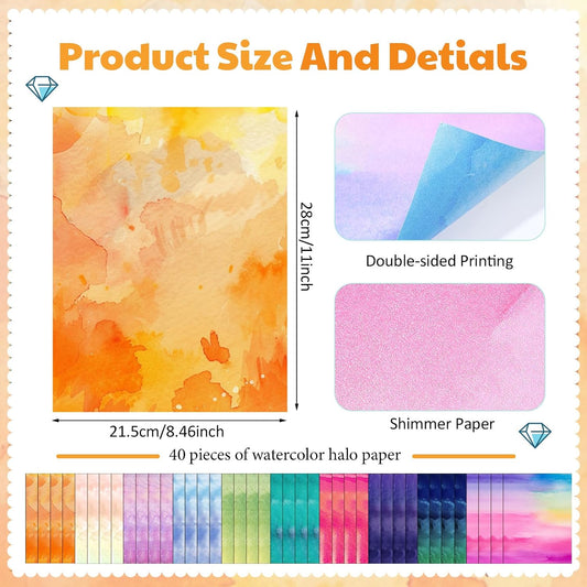 Gersoniel 40 Sheets Watercolor Shimmer 8.5x11'' Scrapbook Decorative Paper