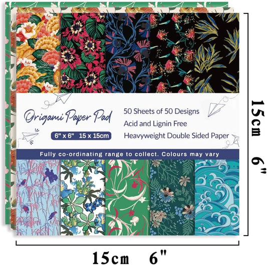 Origami Paper 50 Sheets,6-Inch Square Double Sided Colored Craft Paper