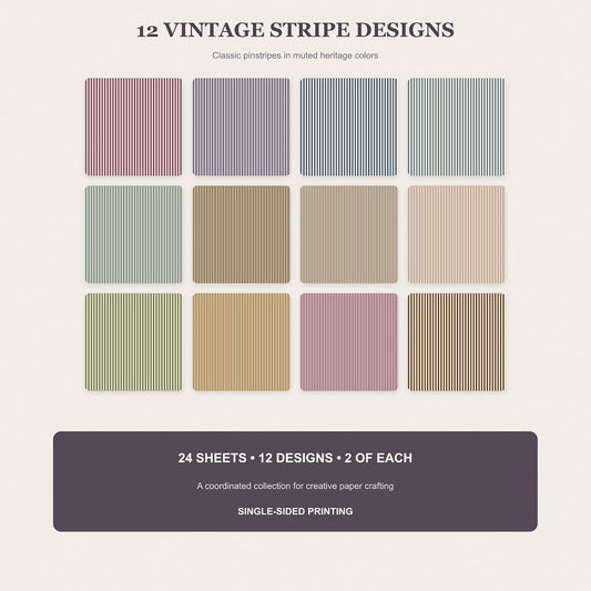 24 Sheets Vintage Stripe Scrapbook Paper Pad, 6x6 inch Single-Sided