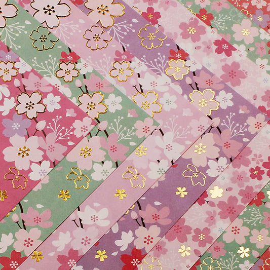 112 Sheets Heavier Origami Paper Japanese Cherry Blossom Pattern Sakura Bronzing Chiyogami 6" 15cm Washi Easy Fold Paper for Beginner