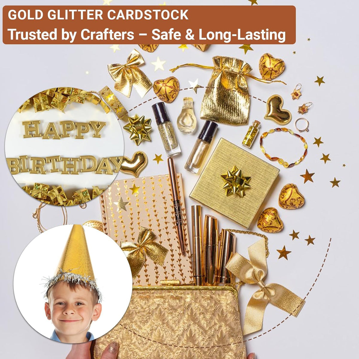 10 Sheets Gold Glitter Cardstock 250GSM/92lb No Shedding Sparkle Paper for DIY Crafts, Invitations & Cricut Cutting | Printer-Friendly A4 Size (7.87x11.8) for Scrapbooking & Gift Boxes