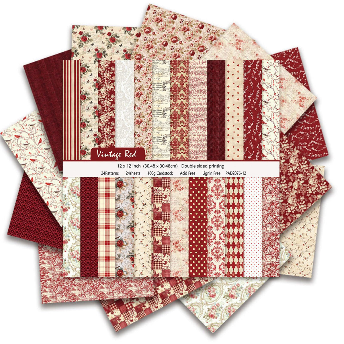 Boho Scrapbook Paper 12x12 - 24 Sheets Flower Patterned Cardstock Paper Pads,Coloured Double-Sided Decorative Craft Papers Pack for Scrapbooking, Junk Journaling, and Card Making (Pastel Pink)