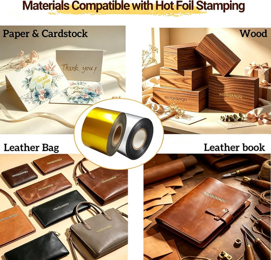 NIUQUANQU Hot Foil Stamping Paper with 2 Rolls 1.5"x400ft (Gold+Silver)