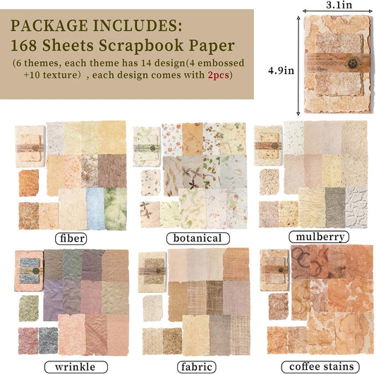 168 Sheets Scrapbook Paper Aesthetic Texture Paper, Floral Plant Vintage Scrapbooking Supplies Materials, Embossed Decorative Special Paper for Journaling Supplies Decoupage Planner Crafts Card Gift