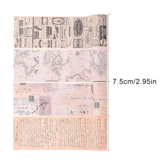 Dizdkizd Vintage Washi Tape Wide, Junk Journal Supplies, Map Newspaper Masking Tapes Stickers, Arts & Crafts Tape, Great for Vintage Journals, Gift Wrapping, 3 Inches × 4 Rolls