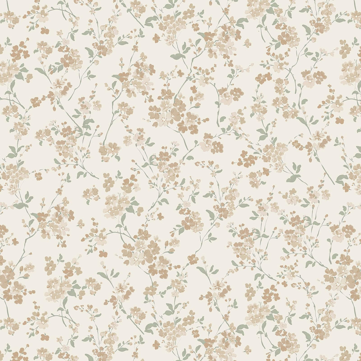 Peel and Stick Wallpaper for Nursery Beige Cherry Blossom Waterproof