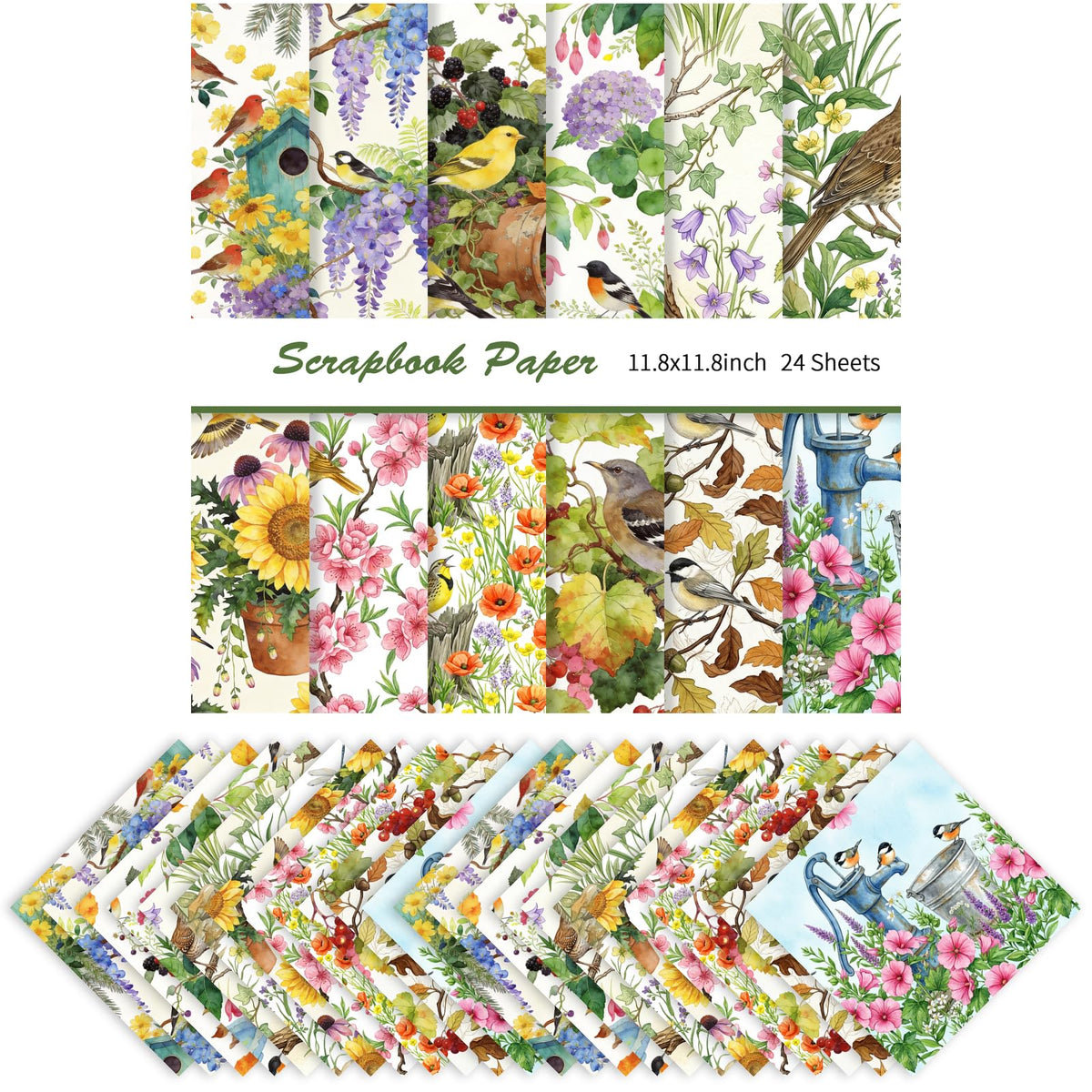 24 Sheets 11.8 x 11.8 Inch Japanese Washi Floral Scrapbook Paper, Double Sided Decorative Craft Paper for Junk Journals, DIY Card Making & Gift Wrapping