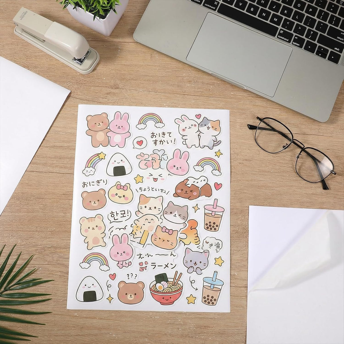 Washi Paper Sticker White Printable Multipurpose Copy Paper, A4 Self Adhesive Printable Semi Transparent Printables Inkjet Printer Compatible Full Sheet Letter Size Labels(50 Pcs,8.5 x 11 Inches)
