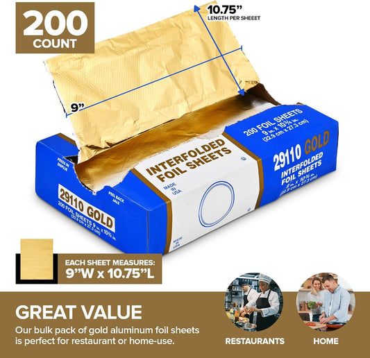 200 Count Pre-Cut Pop Up Wraps, 9” Gold Disposable Wrappers for Food or Hair Highlights – Stock Your Home
