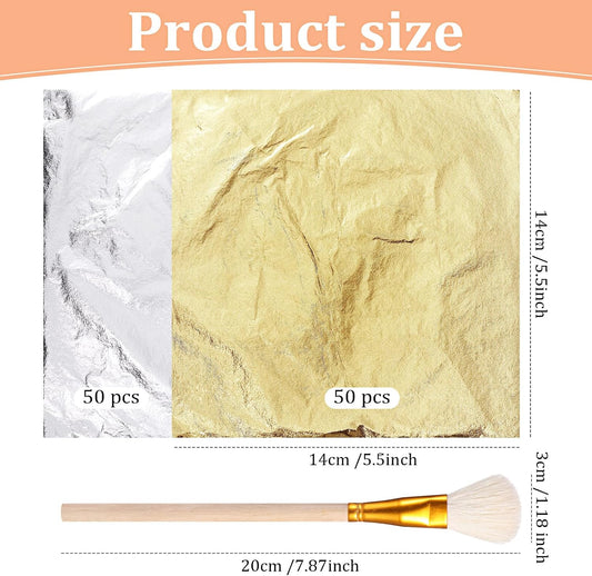 Cunhill Gold Leaf Sheets for Art, Gold, Silver, 100 Pcs