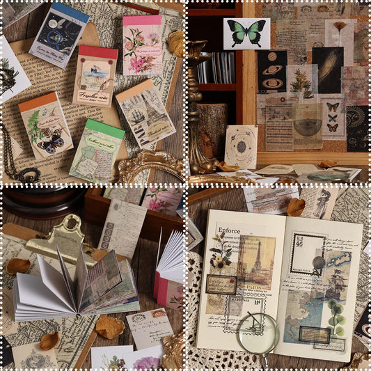 300Pcs Washi Stickers in 6 Mini Books, Vintage Nature Junk Journal Supplies
