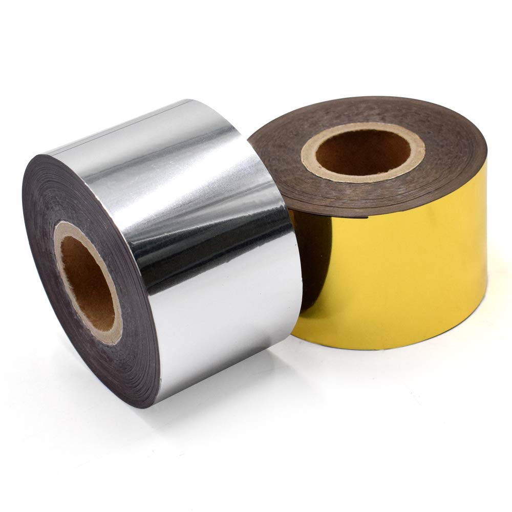 Hot Foil Stamping Paper 1 Roll Gold + 1 Roll Silver 3" x 400ft PU Heat Transfer Anodized Gilded Paper for Hot Foil Stamping Machine (3 inch, Gold+Silver)