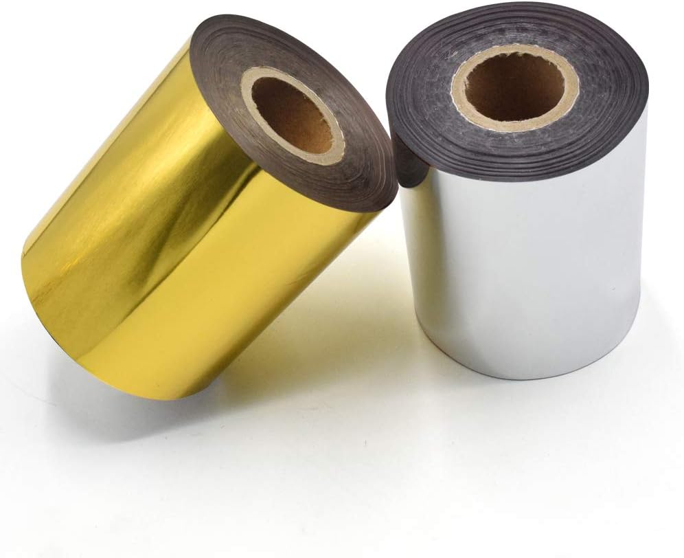 Hot Foil Stamping Paper 1 Roll Gold + 1 Roll Silver 3" x 400ft PU Heat Transfer Anodized Gilded Paper for Hot Foil Stamping Machine (3 inch, Gold+Silver)
