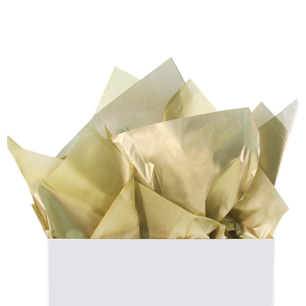 UNIQOOO 100 Sheets Metallic Gold Foil Tissue Paper Bulk, Recyclable Durable for Gift Bags Box Gift Wrapping DIY Craft, Wedding Birthday Party Favor Decor, Shredded Filler, Pinata, 20X14in