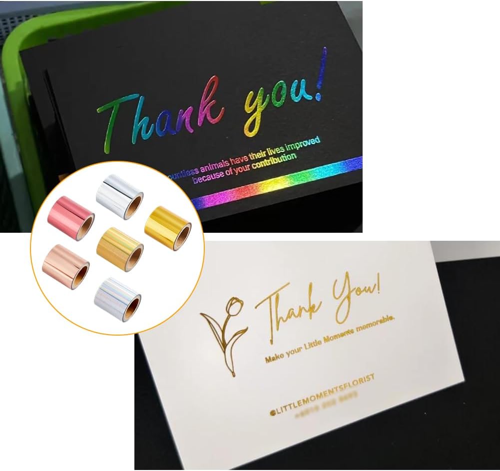 SUPERFINDINGS 6 Rolls 6 Colors Total 60m PET Hot Foil Transfer Roll Hot Foil Stamping Paper 4cm Width Heat Transfer Foil Elegance Craft Paper, 10m/Roll