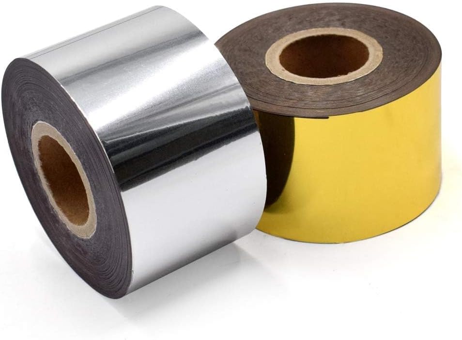 2 Rolls (Gold+Silver) Hot Stamping Foil Paper 1.5''x400ft/Roll Hot Foil for Leather Bronzing Machine Good Stamping Effect DIY Decoration for Cloth Package Box PU Heat Transfer Anodized Gilded Paper