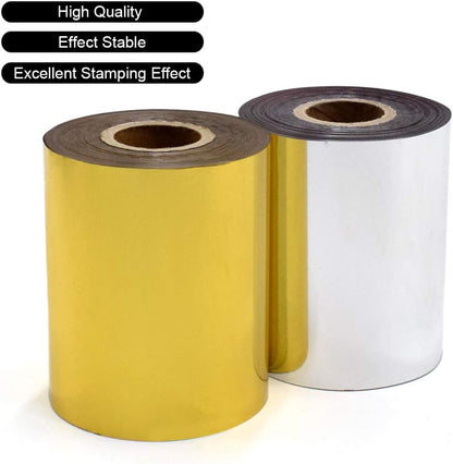 Hot Foil Stamping Paper 1 Roll Gold + 1 Roll Silver 3" x 400ft PU Heat Transfer Anodized Gilded Paper for Hot Foil Stamping Machine (3 inch, Gold+Silver)