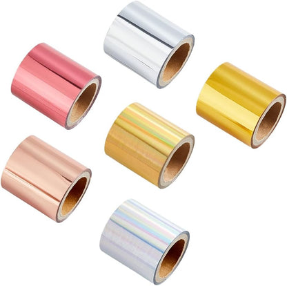 SUPERFINDINGS 6 Rolls 6 Colors Total 60m PET Hot Foil Transfer Roll Hot Foil Stamping Paper 4cm Width Heat Transfer Foil Elegance Craft Paper, 10m/Roll
