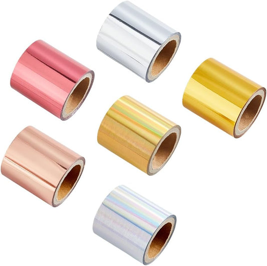 SUPERFINDINGS 6 Rolls 6 Colors Total 60m PET Hot Foil Transfer Roll Hot Foil Stamping Paper 4cm Width Heat Transfer Foil Elegance Craft Paper, 10m/Roll