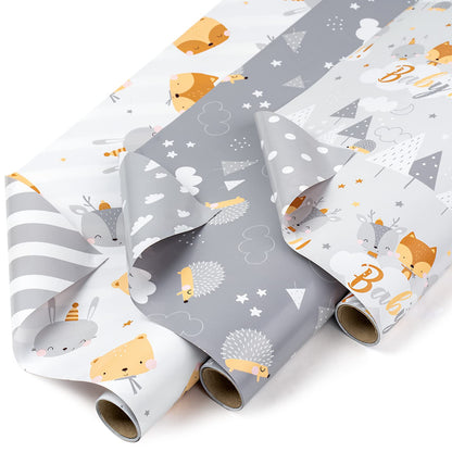 WRAPAHOLIC Gold Wrapping Paper Roll - Mini Roll - 3 Rolls - 17 Inch X 120 Inch Per Roll - Gold Foil Birthday Wrapping Paper for Wedding, Christmas, Party, Baby Shower