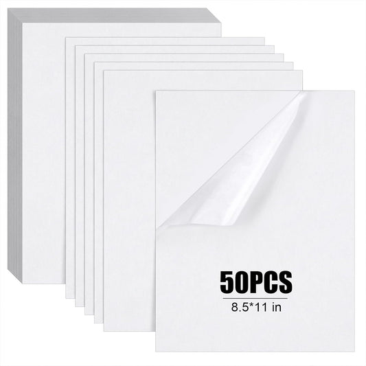 Washi Paper Sticker White Printable Multipurpose Copy Paper, A4 Self Adhesive Printable Semi Transparent Printables Inkjet Printer Compatible Full Sheet Letter Size Labels(50 Pcs,8.5 x 11 Inches)