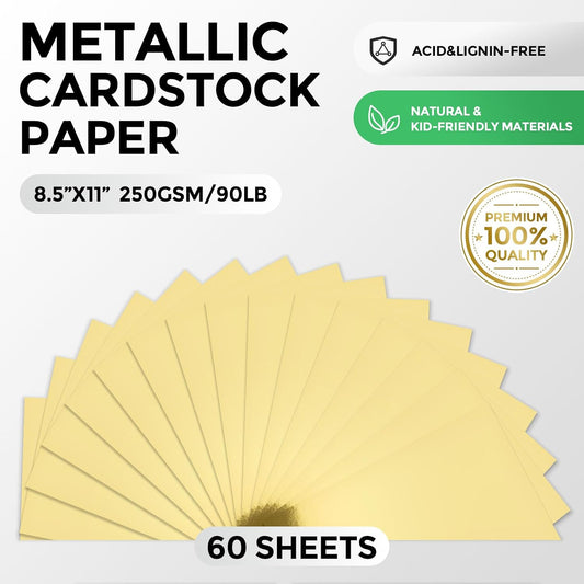 BigOtters 60 Sheets Metallic Gold Cardstock Paper 8.5x11, 250gsm