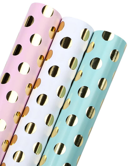 WRAPAHOLIC Gold Wrapping Paper Roll - Mini Roll - 3 Rolls - 17 Inch X 120 Inch Per Roll - Gold Foil Birthday Wrapping Paper for Wedding, Christmas, Party, Baby Shower