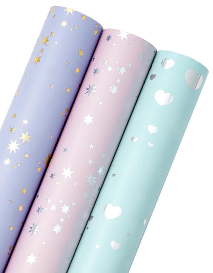 WRAPAHOLIC Gold Wrapping Paper Roll - Mini Roll - 3 Rolls - 17 Inch X 120 Inch Per Roll - Gold Foil Birthday Wrapping Paper for Wedding, Christmas, Party, Baby Shower