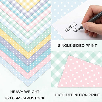 24 Sheets Pink Spring Pastel Essential Patterns Scrapbook Paper Pad - 6x6 inch 160GSM Heavyweight Cardstock, Single-Sided Polka Dot, Gingham Designs for Card Making, DIY Crafts, DIY Album, Journaling