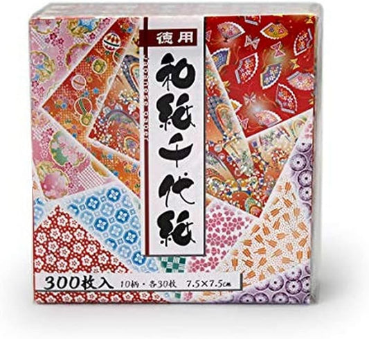 JapanBargain, 300 Sheets Japanese Washi Paper Chiyogami Paper Origami Folding Paper Yuzen Style 3 inch Made in Japan, 7.5 cm