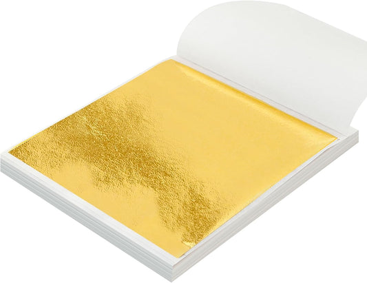 100 Pcs Gold Leaf Sheets, FSDIYU 3.15-Inch x 3.35-Inch Metallic Foil