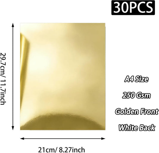 Gold Metallic Cardstock Paper A4 250gsm 30 Sheets for Crafts