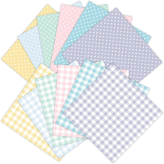 24 Sheets Pink Spring Pastel Essential Patterns Scrapbook Paper Pad - 6x6 inch 160GSM Heavyweight Cardstock, Single-Sided Polka Dot, Gingham Designs for Card Making, DIY Crafts, DIY Album, Journaling
