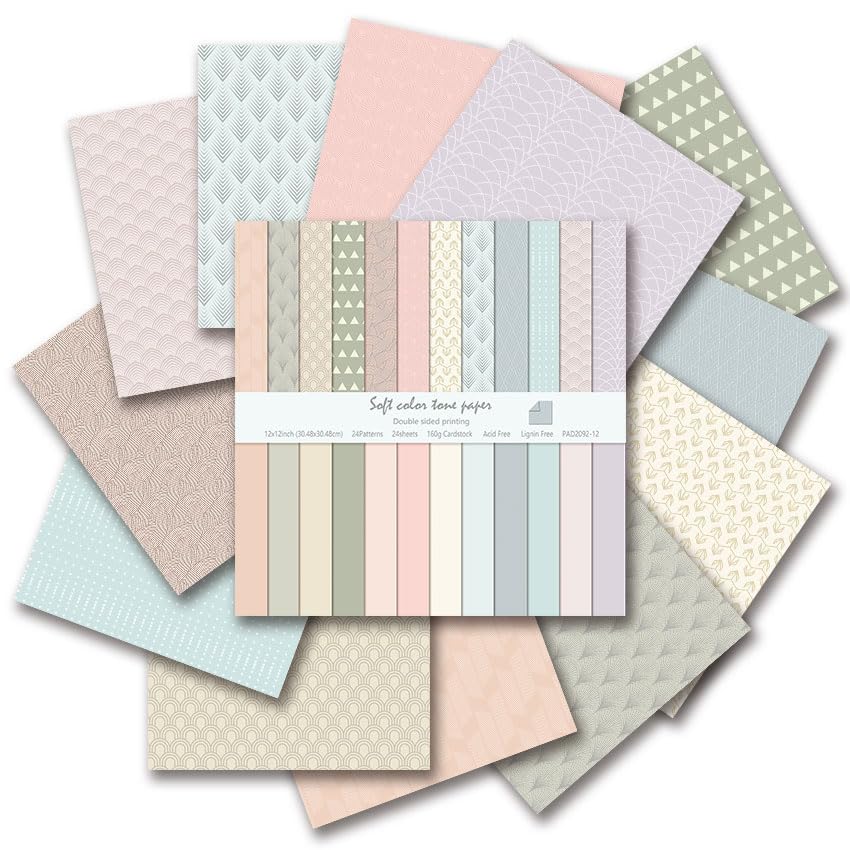 12x12 Scrapbook Paper Pad "Soft Romantic" – 24 Sheets Double-Sided with Faux 160gsm Aesthetic Patterned Papers in Muted Pink, Lavender & Sage. Acid-Free for Wedding, Baby Girl Album & Paper Flowers