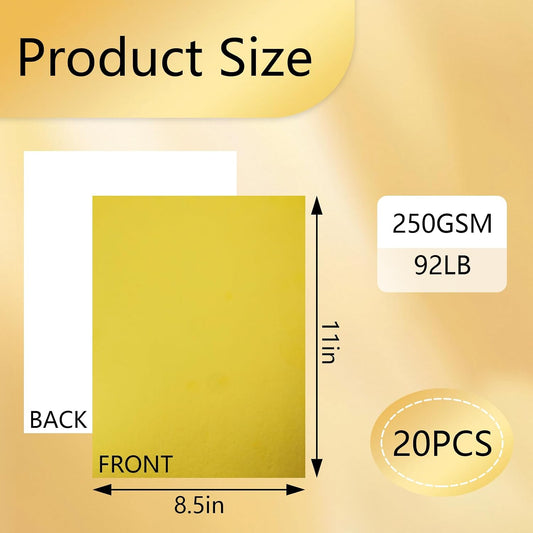 20 Sheets Gold Metallic Cardstock Paper, 8.5 x 11 Inch, 250GSM