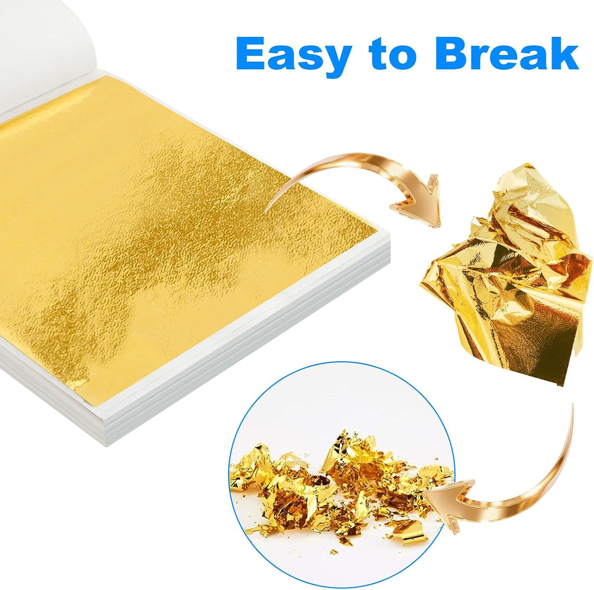 100 Pcs Gold Leaf Sheets, FSDIYU 3.15-Inch x 3.35-Inch Metallic Foil