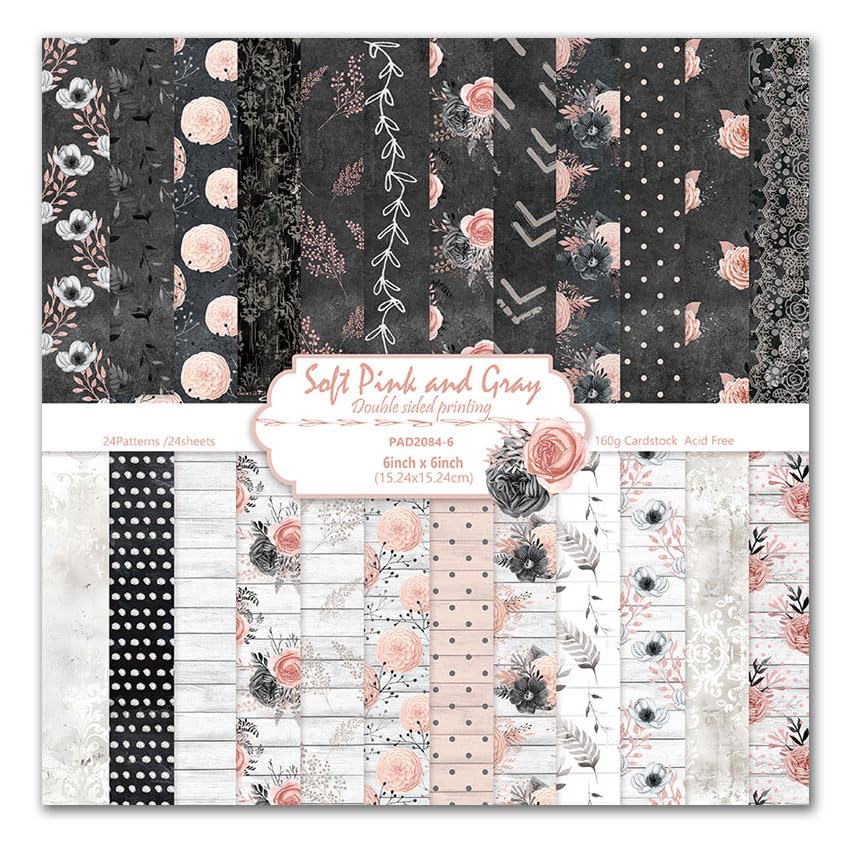 Floral Pink Scrapbook Paper Pad, 6x6 Aesthetic Craft Paper, 24 Sheets Double-Sided Decorative Patterned Decorative Junk Journal Supplies for Mixed Media, Card Making, Decoupage & DIY Art