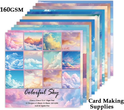 Scrapbook Paper, 24 Sheets 6"×6" 160gsm Single-Sided Patterned Cardstock